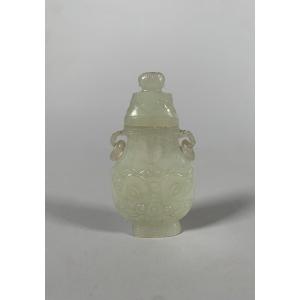 Small White Nephrite Jade Gu Vase, China, Qing Dynasty, Qianlong Period (1736-1795)