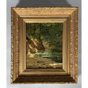Oil Painting On Canvas Signed Victor Vignon (1847-1909) Landscape In The Undergrowth, 19th Century