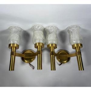 Jean Perzel (1892 - 1986) Pair Of Modernist Wall Sconces Circa 1960 20th Century