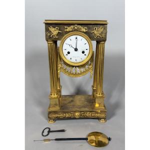 Bronze Portico Clock From The Empire Period, 19th Century
