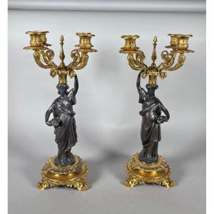Pair Of 19th-century Candelabra With Caryatids