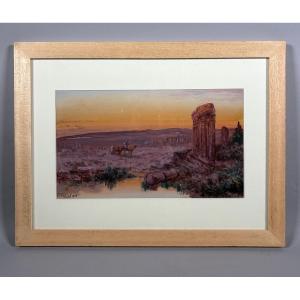 Orientalist Painting By Paul B. Pascal (1832-1903) Gouache 