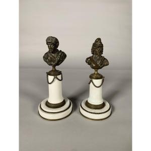 Pair Of Busts Of Voltaire And Rousseau, Late 18th Century, Louis XVI Period