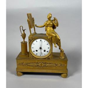 Empire Period 19th Century Mantel Clock Depicting A Woman At Her Toilette