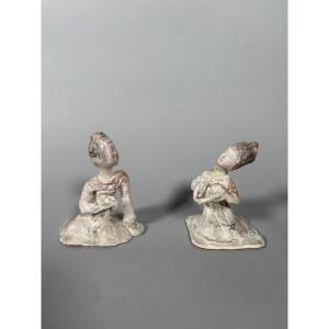 Pair Of Mingqi Sculptures Of Dancers, China, Tang Dynasty (618-907)