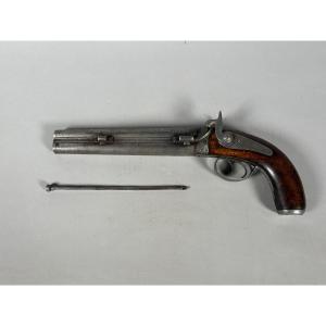 Rare 1855 Double-barreled Over-and-under Staff Officer's Pistol, 19th Century