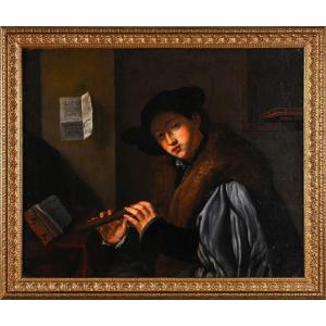 After Giovanni Girolamo Savoldo (c.1480-c.1548) Portrait Of A Young Flutist Oil On Canvas