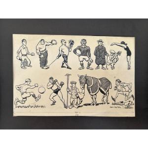 "sports" Ink Drawing By Jean Routier (1884-1953)