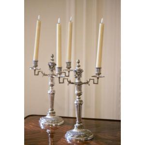 Pair Of Plated Metal Candelabra