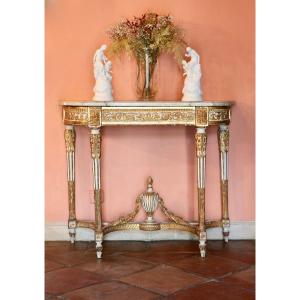 White Lacquered Half-moon Console With Gold Rechampie