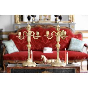 Pair Of Candelabra In Gilt Bronze