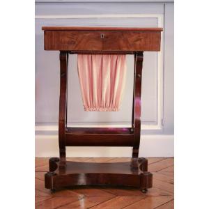 Mahogany Work Table With Lyre Decor