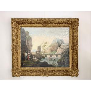 Oil On Canvas Representing A “landscape With Fishermen”