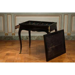 Games Table Called Tric-trac In Black Lacquered Wood