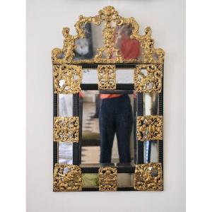 Repoussé Brass And Ebony Mirror