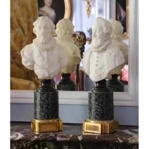 Pair Of Marble Busts Depicting James I, King Of England, And Henry Iv, King Of France