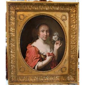 "the Lady With The Rose" Attributed To Charles And Henri Beaubrun, Known As The Beaubrun Brothers.