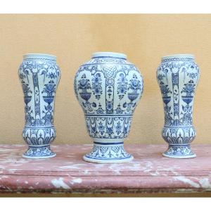 Set Of Three Rouen Earthenware Vases