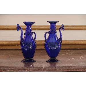Oil And Vinegar Bowl In Bordeaux Blue Glass