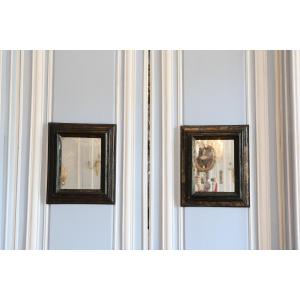 Pair Of Louis XIV Period Mirrors In Ebony Veneered With Tortoiseshell