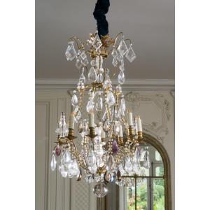 Eight-arm Gilt Bronze Cage Chandelier