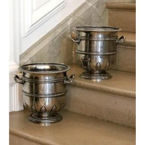 Pair Of Silver-plated Metal Coolers