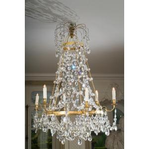 Louis XVI Crystal And Gilt Bronze Chandelier With Six Light Arms