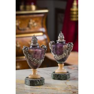 Pair Of Fire Pots Made Of Fluorite