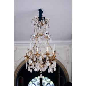 Cage Chandelier With 9 Arms Of Light In Rock Crystal, Louis XV Period