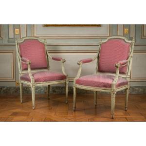 Pair Of Green Lacquered Armchairs