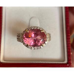 Pink Tourmaline And Diamonds Ring