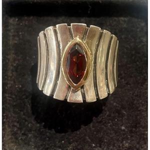 Silver, Gold And Garnet Ring 