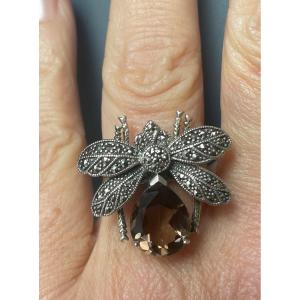 Silver Ring Smoked Quartz 