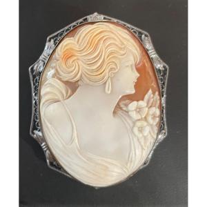Cameo Silver Brooch