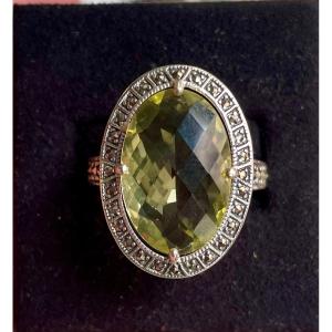 Bague Argent  Quartz Lemon ( Citrine) Marcassites