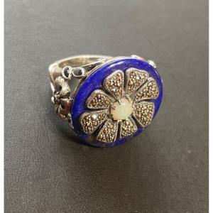 Silver Lapis Lazuli Silver Opal Ring