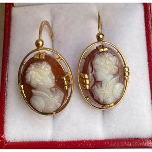 Boucles d’oreilles or camees agate