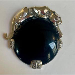 Silver And Onyx Brooch Panther