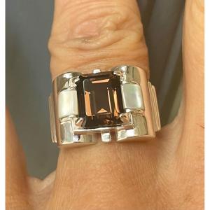 Silver Ring With Smoky Quartz Pearl