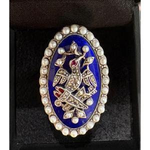 Silver Ring With Enamel And Cultured Marcasite Pearls