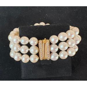 “adler” Cultured Pearl Bracelet With Gold And Diamond Clasp