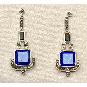Silver Lapis Lazuli Onyx Earrings
