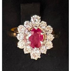 Ruby Ring With Diamond Surround 