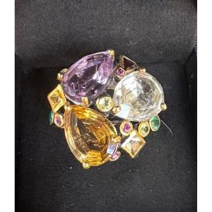 Silver Ring With Semi Precious Gemstones 