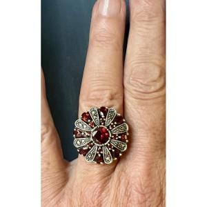 Silver Ring With Marcasite Garnets