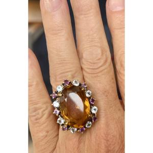 Black Silver Ring Citrine Améthyste And Blue Topazes 