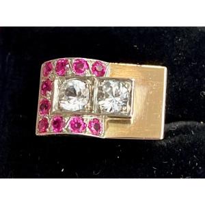 Vintage Silver And Gold Ring With Synthetic Stones 