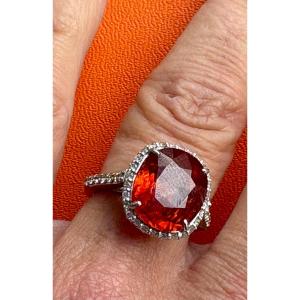 White Gold Diamond Garnet Mandarin Ring