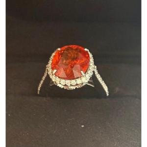 White Gold Diamond Garnet Mandarin Ring