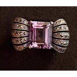 Silver Amethyst Marcasite Ring
